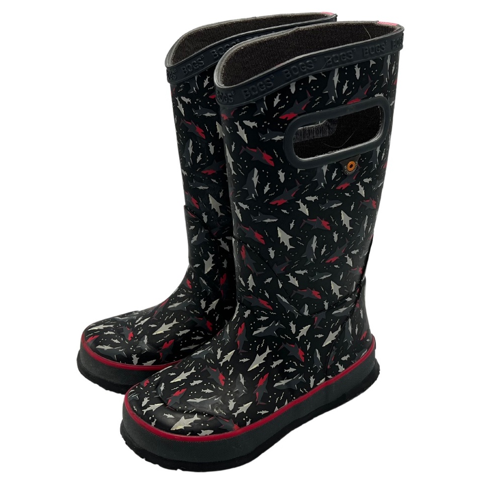 BOGS Shark Rainboots Kids Toddler Size 11 Waterproof Black/Gray/Red